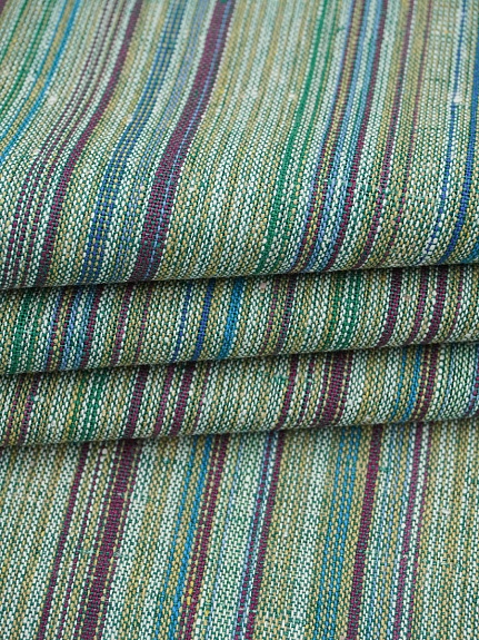 Полулен пестротканый "Зелено-бордовый меланж - полоска", ш.1.6м, лен-50%, хлопок-50%, 160гр/м.кв