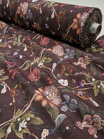Интерьерный хлопок "Цветочный кочевник" цв.т.шоколадно-лиловый, ш.1.5м, хлопок-100%, 245гр/м.кв
