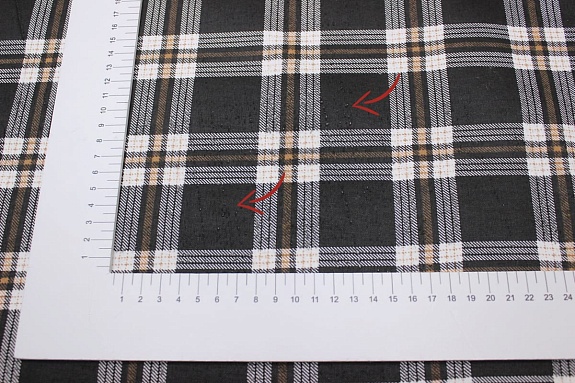 Фланель "Клетка" цв.белый/орех на черном, СОРТ2, ш.1.5м, хлопок-100%, 150гр/м.кв