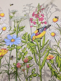 Полулен поэма "Луговые цветы по кайме" (на суровом), ш.1.5м, лен-30%, хлопок-70%, 140гр/м.кв
