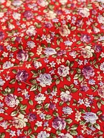 Импорт. хлопок "Розы сиренево-бордовые" цв. красный, ш.1.45м, хлопок-100%, 105гр/м.кв