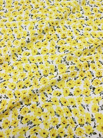 Штапель "Веселина (желтые цветы на молочном)", ш.1.45м, вискоза-100%, 100гр/м.кв