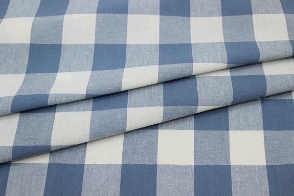 Мерный лоскут - Вареный (стираный) хлопок "Клетка (3.0*3.0см)" цв.т.винтажно-голубой, ш.2.5м