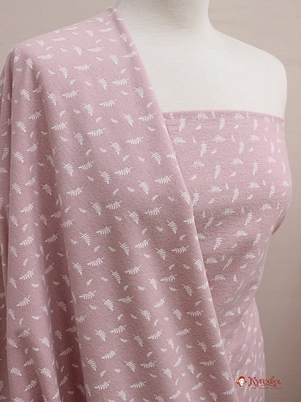 Мерный лоскут(ткнь в отрезах) - Теплый хлопок "Мелкие листочки на розовой дымке", ш.1.5м, хл-100%