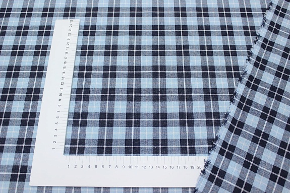 Пестрядь "Клетка" цв.чернильно-черный/голубой/белый, ш.1.5м, хлопок-100%, 140гр/м.кв