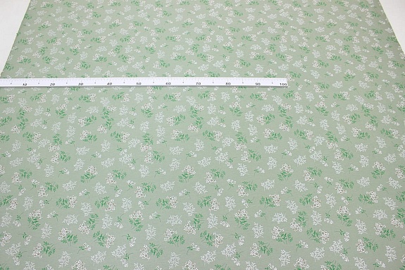 Теплый хлопок "Веточки ромашки на морозной мяте", ш.1.48м, хлопок-100%, 160гр/м.кв