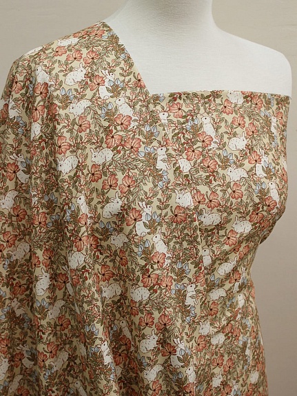 Плательный хлопок (Digital) "Ягодный плутишка" цв.телесно-бежевый, ш.1.5м, хлопок-100%, 150гр/м.кв