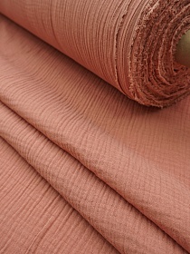 Муслин двухслойный с эффектом жатости цв.Светло-терракотовый, ш.1.4м, хлопок-100%, 110гр/м.кв