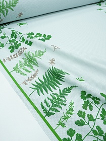 Вафельное полотно "Лесная ботаника-листья по кайме", ш.1.5м, хлопок-100%, 160гр/м.кв