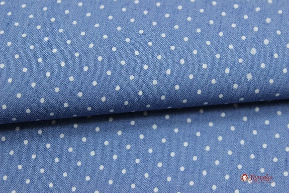 Джинсовая ткань "Очень мелкий горох на голубой джинсе", ш.1.48м, хлопок-85%,п/э-15%, 140гр/м.кв