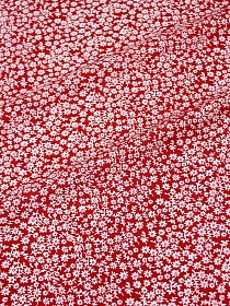 Штапель Премиум "Россыпь мелких белых цветочков на красном", ш.1.43м, вискоза-100%, 110гр/м.кв