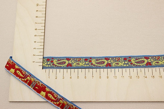 Жак.лента 17мм Пейсли, цв.желтый/красный на сером