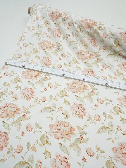 Штапель Премиум (Digital) "Майская роза" цв.белый, ш.1.45м, вискоза-100%, 105гр/м.кв
