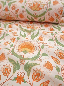 Перкаль Премиум Цифр.печать "Цветы прованс бежево-персиковый фон", ш.1.5м, хлопок-100%, 120гр/м.кв