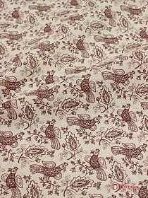Полулен "Набойка коричневые птички" (на суровом), ш.1.5м, лен-30%, хлопок-70%, 140гр/м.кв