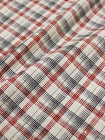 Полулен "Средняя клетка" цв.т.красный/т.серый (на т.суровом), ш.1.5м, лен-30%, хл-70%, 140гр/м.кв