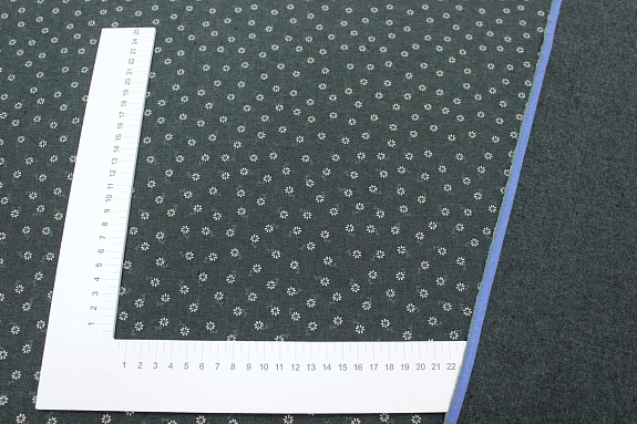 Плательный хлопок "Мелкие ромашки на т.кедровом меланже", ш.1.5м, хл-80%, п/э-20%, 150гр/м.кв