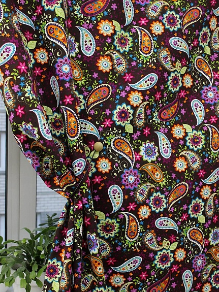 Интерьерный хлопок "Цветочный пейсли" цв.горький шоколад, ш.1.5м, хлопок-100%, 250гр/м.кв