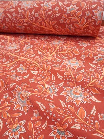 Перкаль Премиум (Digital) "Цветы на кирпично-терракотовом фоне", ш.1.5м, хлопок-100%, 120гр/м.кв