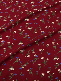 Штапель Премиум "Маленькие цветочные веточки на бордово-красном", СОРТ2, ш.1.44м, вискоза-100%