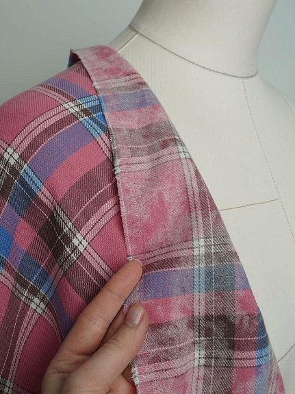 Фуле с вареным эффектом "Клетка" цв.темная роза/голубой, ш.1.4м, хлопок-100%, 160гр/м.кв