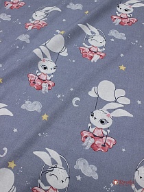 Перкаль "Зайки на качелях" цв.темно-серый, ш.1.5м, хлопок-100%, 105гр/м.кв