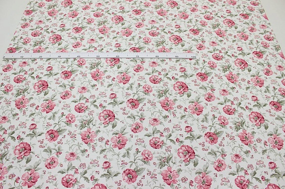 Ткань для столового белья с пропиткой "Розовые пионы на белом", ш.1.45м, хл-50% п/э-50%, 170гр/м.кв