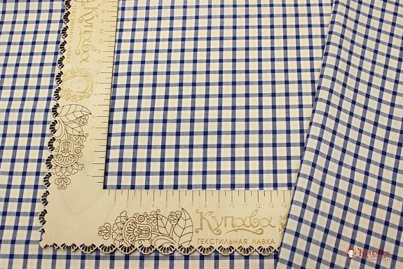 Ткань блузочно-сорочечная "Чернильно-желтая клетка", ш.1.5м, хлопок-100%, 100гр/м.кв