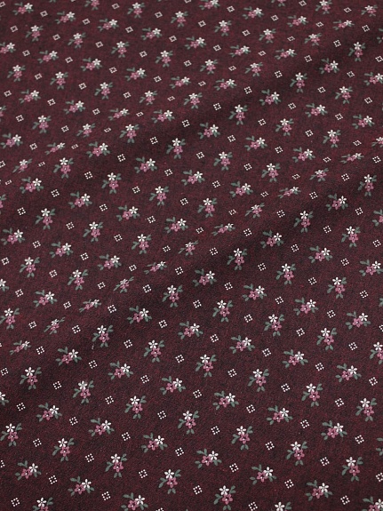 Плательный хлопок "Мелкие бордово-белые цветочки на темно-вишнево меланже", ш.1.5м, хл-80%, п/э-20%