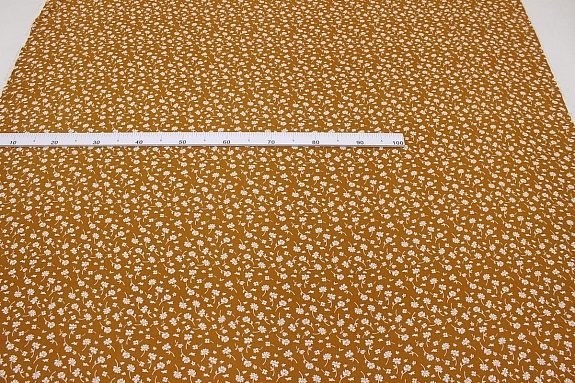 Штапель "Август - цветы на золотисто-медном", ш.1.44м, вискоза-100%, 100гр/м.кв