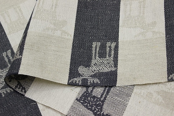 Полулен жаккард "Лоси маленькие" цв.натуральный/чернильный, ш1.6м, лен-51%, хлопок-49%, 220гр/м.кв