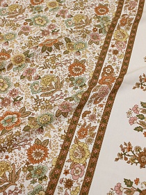 Штапель "Цветочные букеты с каймой" (терракотовые цветы), ш.1.45м, вискоза-100%, 90гр/м.кв