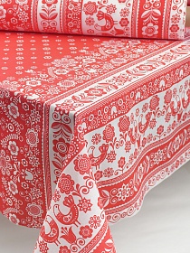 Полулен "Родные узоры" цв.красный, ш.1.5м, лен-30%, хл-70%.140гр/м.кв