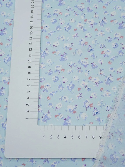 Штапель "Рослини" цв.голубой, ш.1.45м, вискоза-100%, 105гр/м.кв