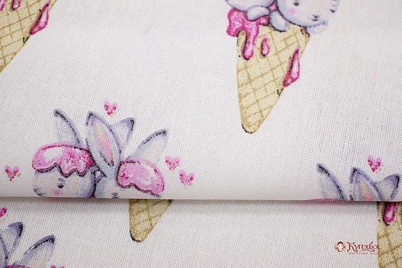 Поплин "Зайки - лакомки", СОРТ2, ш.1.5м, хлопок-100%,105гр/м.кв