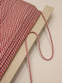 Шнур цв.серо-бежевый/красный, 4мм, лен-68%, п/э-32%