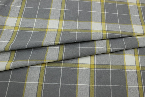 Вареный (стираный) хлопок "Двойная клетка" цв.серый с зеленым оттенком, ш.2.5м, хл-100%, 115гр/м.кв