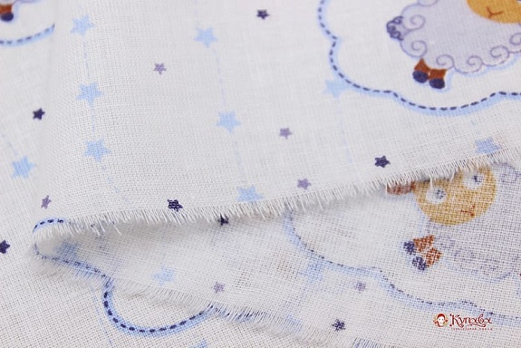 Ситец "Овечки в облачке на белом",  ш.0.95м, хлопок-100%, 100гр/м.кв