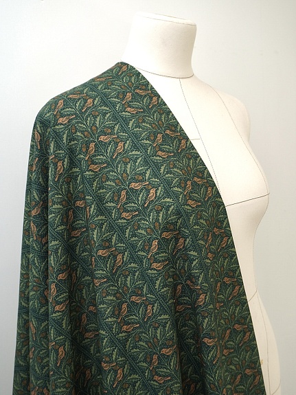 Импорт. хлопок Digital "Лесные птички" цв.темно-зеленый, ш.1.5м, хлопок-100%, 95гр/м.кв