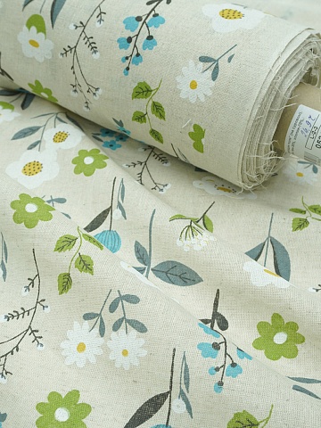 Полулен "Цветущее поле" (на суровом), СОРТ2, ш.1.5м, лен-30%, хлопок-70%, 130гр/м.кв