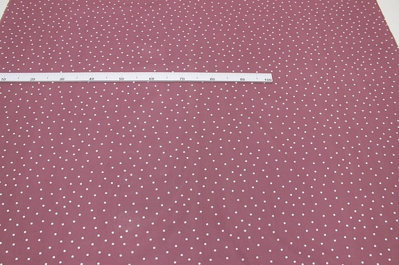 Поплин "Россыпь белого гороха (6мм) на лилово-бордовом", ш.1.5м, хлопок-100%, 105гр/м.кв