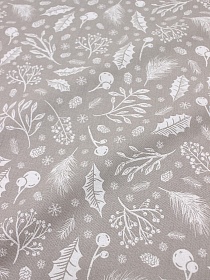 Хлопколен "Новогодние фантазии" цв.серо-бежевый ш.1.5м, лен-9%, хлопок-91%, 200гр/м.кв