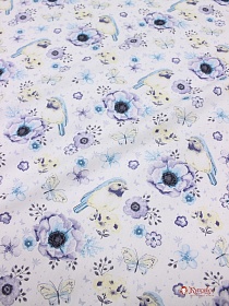 Сатин "Мелодия весны" цв.серо-сиреневый/бирюзовый, ш.1.61м, хлопок-100%, 120гр/м.кв