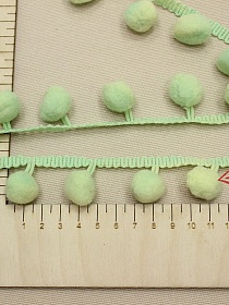 Брак(уценка) Тесьма "Помпоны" цв.салатово- мятный, шир.тесьмы без помпона- 8мм; помпон Ø-18мм