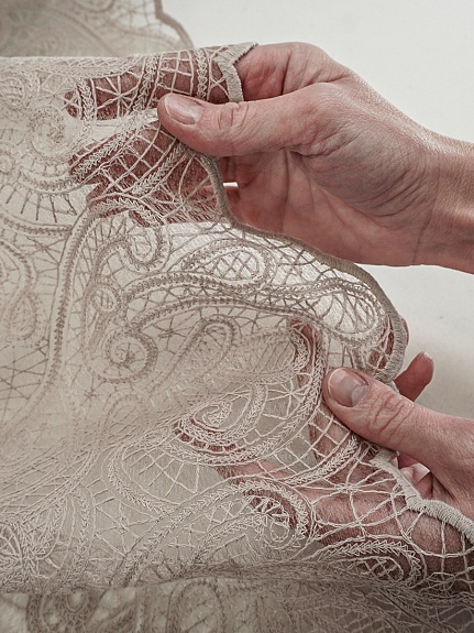 Кружевное полотно "Милада" (фестон с 2х ст.)  цв.бежевый жемчуг, ш.1.3м, хлопок-80%, нейлон-20%, 100гр/м.кв