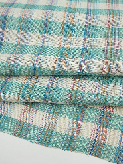 Холст полотенечный "Клетка меланж" цв.изумруд/суровый, ш.0.5м, лен-40%, хлопок-60%, 200гр/м.кв