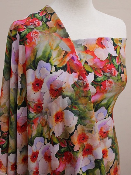 Штапель Премиум (Digital) "Урсула" цв.красный, ш.1.45м, вискоза-100%, 100гр/м.кв