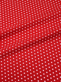 Штапель "Белый горох (3мм)" цв.красный, ш.1.45м, вискоза-100%, 90гр/м.кв