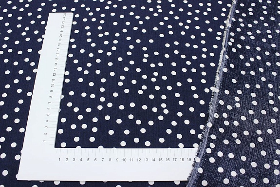Штапель "Россыпь белого гороха (7мм)" цв.чернильно-синий-2, ВИД2, ш.1.45м, вискоза-100%, 90гр/м.кв
