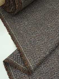 Шерсть пальтово-костюмная Твид "Зигзаг" цв.чернильно-коричневый меланж, ш.1.5м, шерсть-30%, п/э-70%